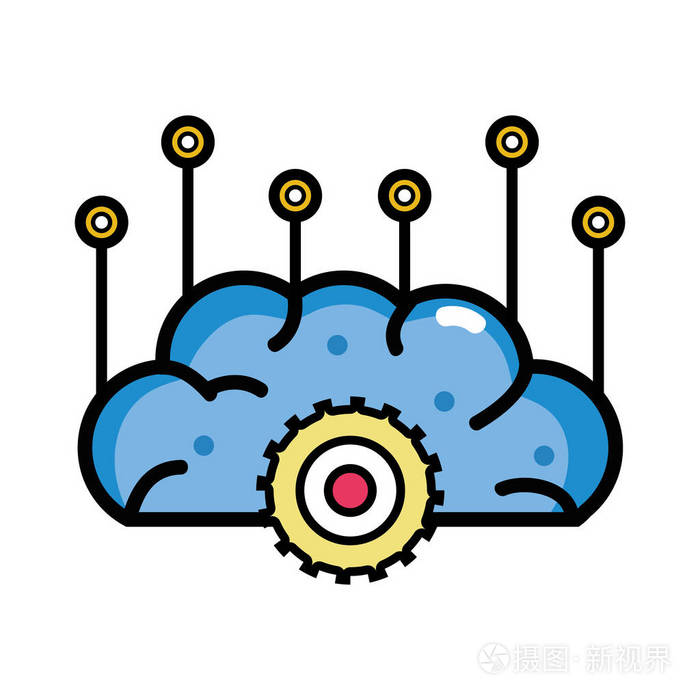 大脑与齿轮和电路到人工智能矢量插图