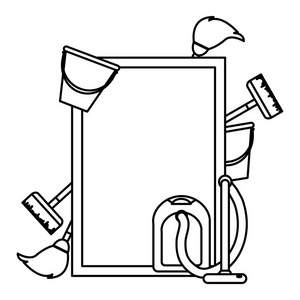 线条样式标志清洁房屋物体矢量插图