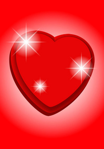 矢量绘图3D红色心脏与明亮的白色高光在彩色背景。