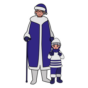 可爱的祖母和孙子与冬季衣服