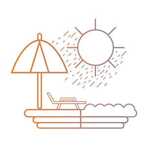 带太阳椅和伞矢量插图的直线海滩