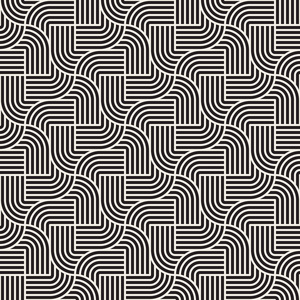 带有条纹的抽象几何图案。 矢量无缝背景。 黑白线性晶格纹理。