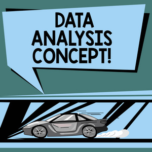 显示数据分析概念的文本符号。利用分析和逻辑推理的概念照片评估数据, 采用快速运动图标和排气片空白彩色语音气泡