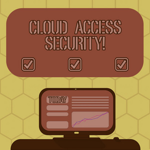 文字书写文本云访问安全。保护基于云的系统数据和基础设施的业务概念安装在桌面空白彩色文本框上的带有线形的计算机屏幕