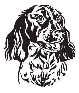 装饰轮廓肖像的狗俄罗斯猎犬矢量插图黑色隔离在白色背景。 用于设计和纹身的图像。