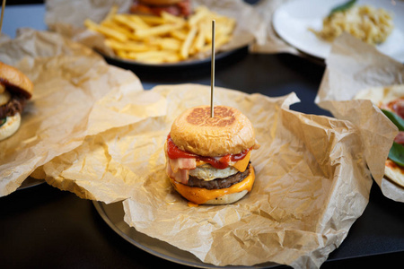  smoked cheese served on paper plate in fast food restaurant men