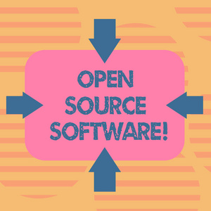 文字书写开源软件。软件的商业概念与源代码, 任何人都可以修改箭头的四个方面的空白矩形形状指向内的照片