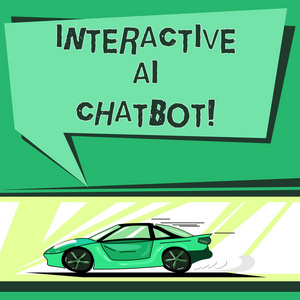 显示交互式 ai chatbot 的文本符号。概念照片计算机程序, 模拟 huanalysis 对话汽车与快速运动图标和排气空白