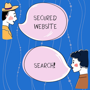 文字书写文本安全的网站搜索。浏览器和网站通信的商业概念是加密手绘人和 wo 分析与空白颜色语音气泡的谈话照片