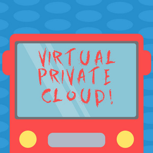 文字书写文本虚拟私有云。可配置共享计算资源池的业务概念绘制具有空白颜色窗罩的总线的平面前视图