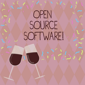 显示开源软件的书写说明。 商业照片展示软件的源代码，任何人可以修改装满酒杯庆祝与散落的纸屑照片