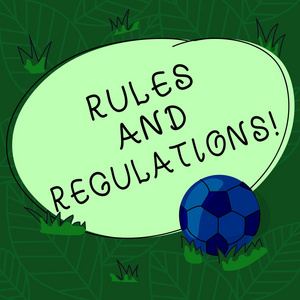 编写文本规则和条例。概念意味着进入交易足球球的草和空白概述圆颜色形状的照片时遵循的准则