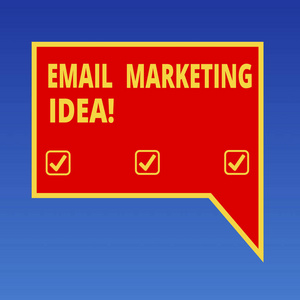 写文字写电子邮件营销理念。概念意思向客户发送商业信息的计划, 用边框照片向右键空白矩形颜色语音泡泡