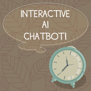 显示交互式 ai chatbot 的书写笔记。商业照片展示计算机程序, 模拟 huan模拟对话空白颜色的思想讲话气泡与大纲和闹钟