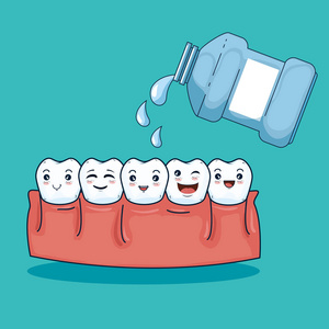 用漱口水药物进行牙齿卫生护理照片