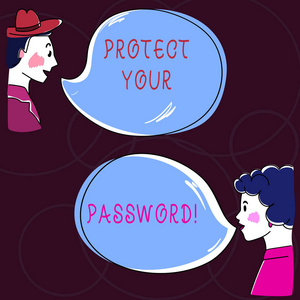 显示保护您的密码的概念手写。商务照片文本保护可通过计算机访问的信息手沃分析与空白颜色语音气泡的谈话照片
