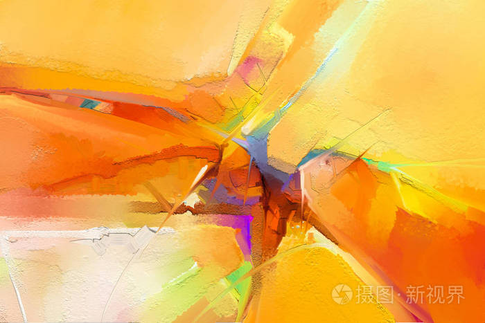 手绘毛笔笔画油画背景. 黄色红色的现代艺术油画. 当代背景艺术