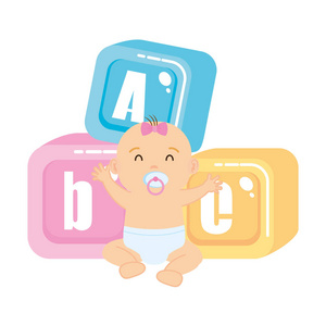 小婴儿与字母表块玩具图标