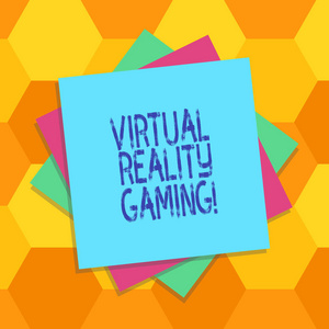 手写文本虚拟现实游戏。概念意味着虚拟环境在计算机游戏中的多层空白表彩色纸纸纸照片的应用