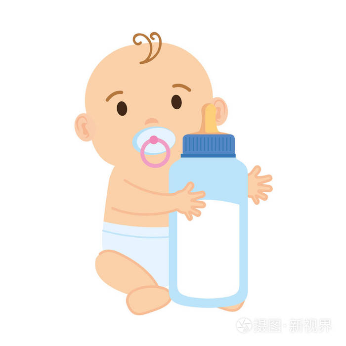 可爱的小男孩与奶瓶