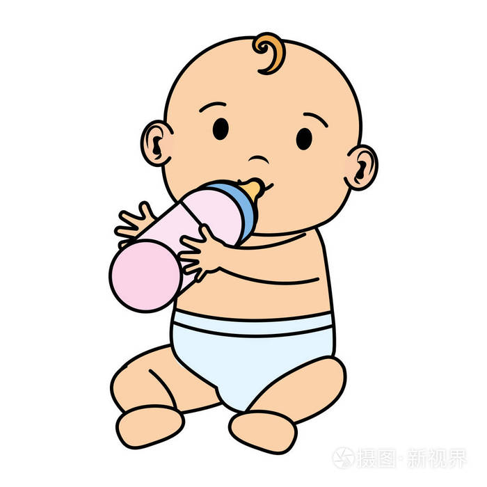 可爱的小男孩宝宝与奶瓶