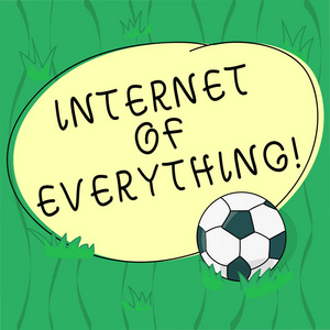 文字写作文本互联网上的一切。 经营理念为物网互动相互连接草地上足球与空白勾勒出的圆形彩色照片