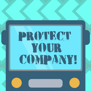 显示保护您的公司的文本符号。概念照片保持了公司的良好声誉绘制平前视图的巴士与空白颜色窗口盾牌反射