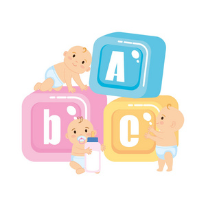 小婴儿与字母表块玩具图标图片