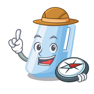 上面的木桌上的卡通订书机矢量插图照片