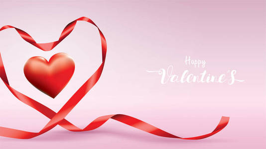 s Day background with red silk ribbons and shape hearts sweet co