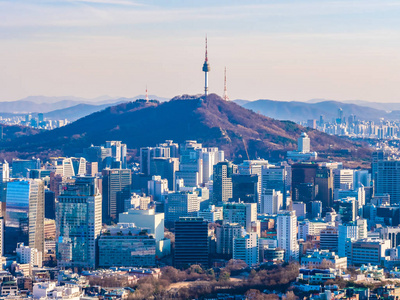 韩国首尔市美丽的建筑建筑城市景观和塔楼