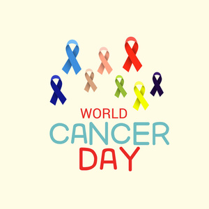 世界癌症日2月4日认识丝带背景的矢量插图。