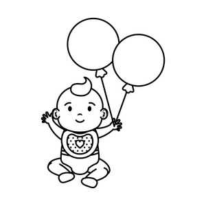 可爱的小女孩婴儿与气球氦