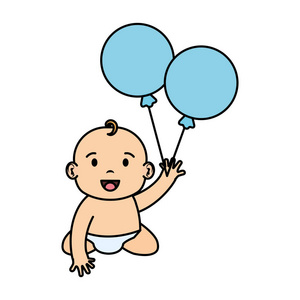 可爱的小男孩婴儿与气球氦