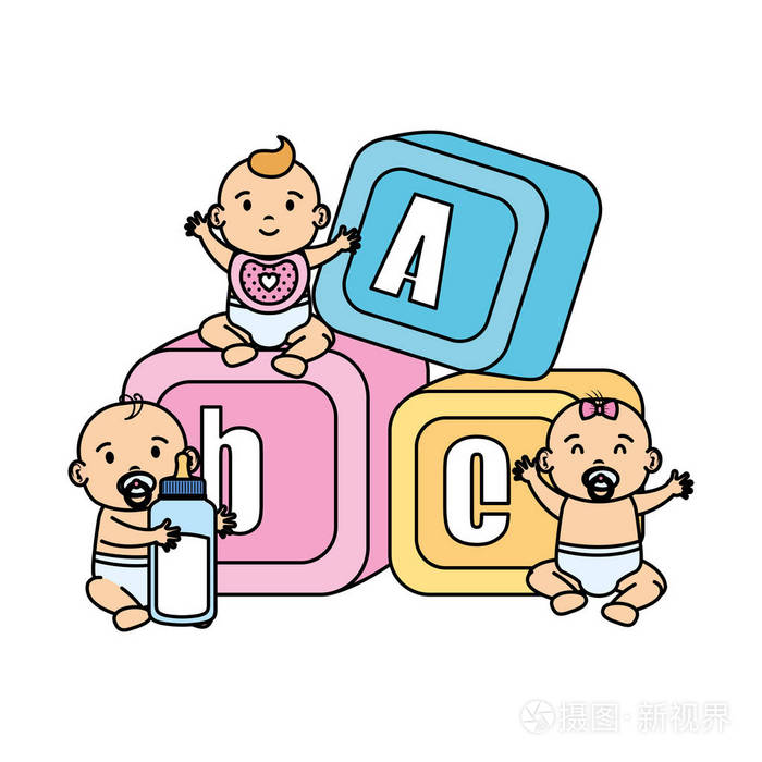小婴儿与字母表块玩具图标