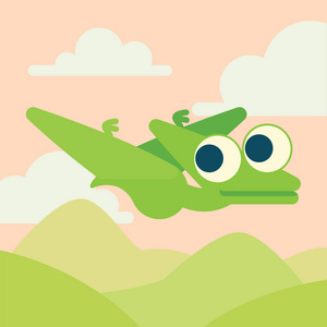 恐龙的生命在景观背景上孤立的平面卡通风格史前人物的向量例证.