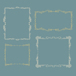 一套装饰性的老式彩色框架。 手绘矢量插图。