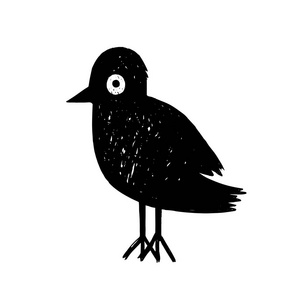 动画片黑鸟。可爱的卡通人物。川井动物。鸟例证