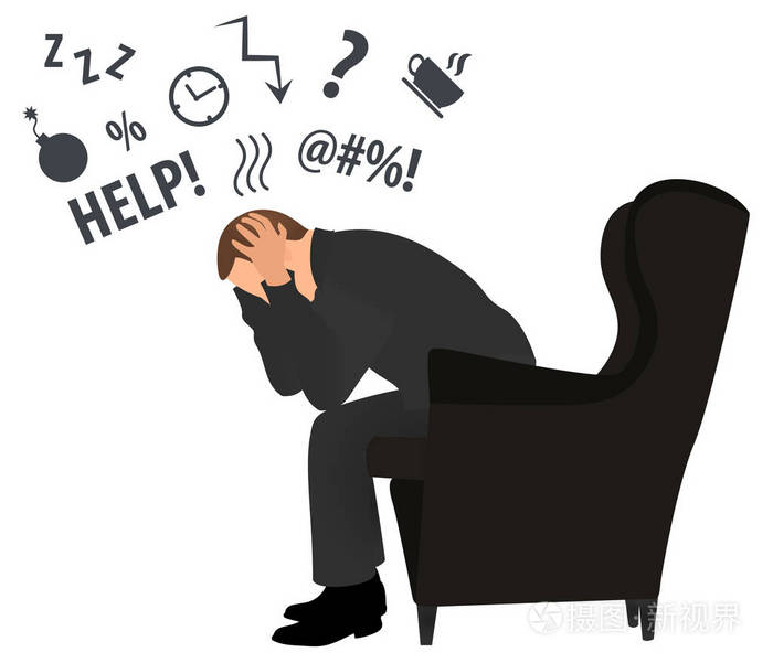 商业压力. 平面风格现代矢量插图. 男人双手抱头过度劳累. 很忙.