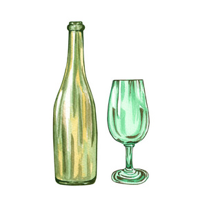 水彩玻璃瓶隔离在白色上。 透明彩色玻璃瓶。 水彩各种玻璃瓶。 手绘老式插图的小瓶瓶罐隔离在白色背景。