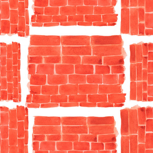 水彩风格砖墙图案。兵马俑颜色。橙色。 砖墙设计元素。 天衣无缝。