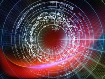 数字技术系列。关于技术科学和计算机信息世界的数字网格和灯光的安排