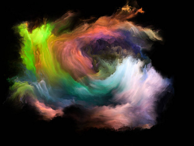 彩色流动系列。以音乐创造力想象力艺术和设计为主题的数码颜料流的背景设计