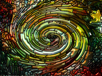 螺旋旋转系列。彩色碎片彩色玻璃旋流图案在色彩设计创意艺术和想象主题上的排列