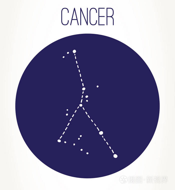 巨蟹座手画黄道十二宫星座矢量图形占星术插图西方占星术的神秘符号