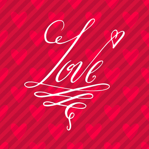 s day word. Vector romantic holiday lettering over red hearts ba