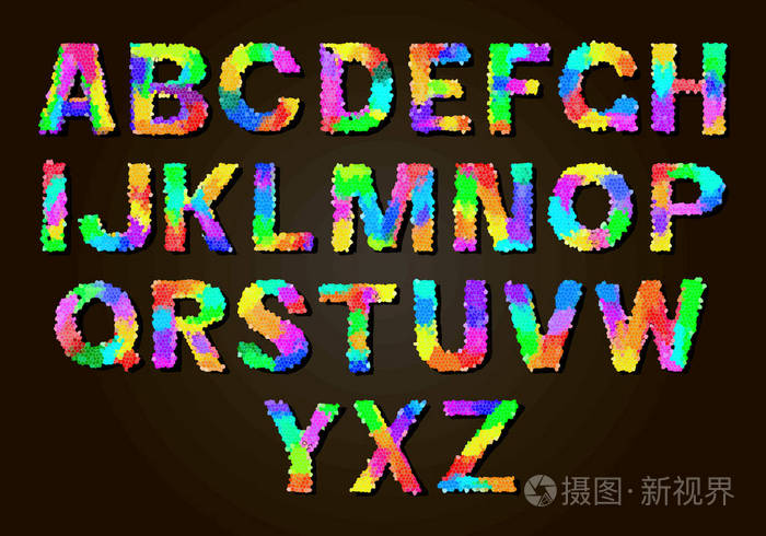 彩虹字体颜色. 彩色纸贴花abc负字母海报模板排版设计.