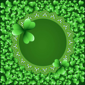 s Day round vector frame with green clover shamrock leaves. Iris