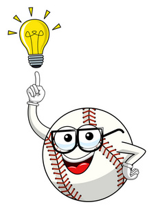 棒球人物吉祥物卡通矢量灯泡理念的创新与白色隔离