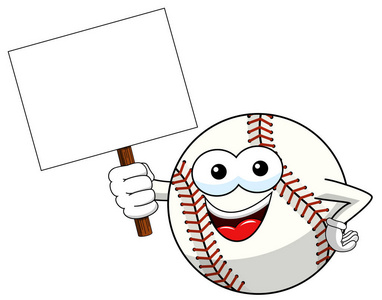 棒球人物吉祥物卡通人物手持空白横幅矢量白色隔离